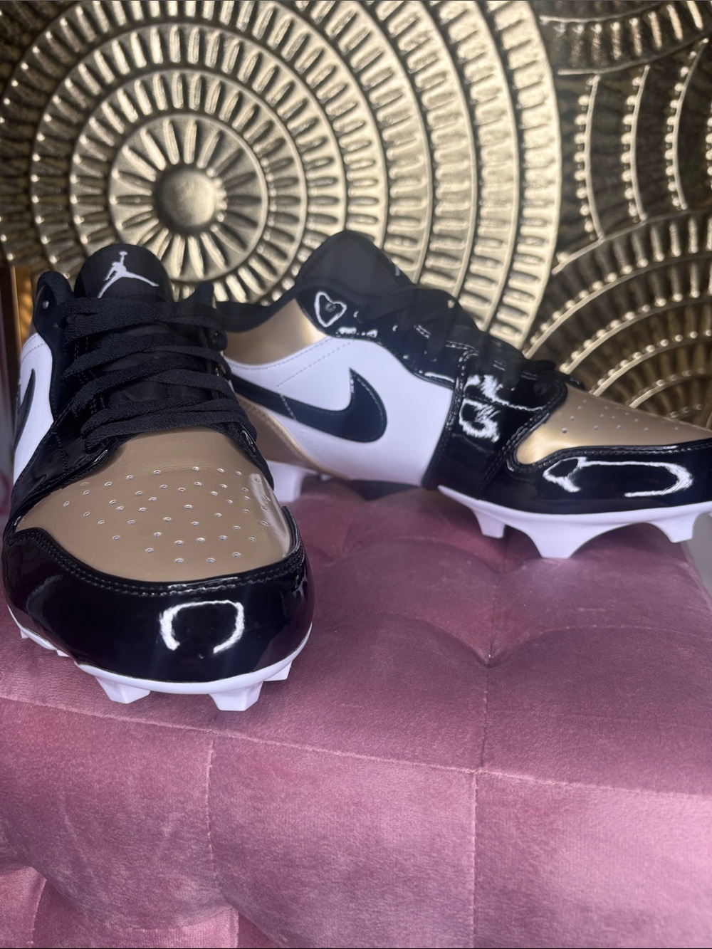 Men Nike Air Jordan 1 Low TD Cleat 'Gold Toe' Cleats (NEW!) - Picture 6 of 6